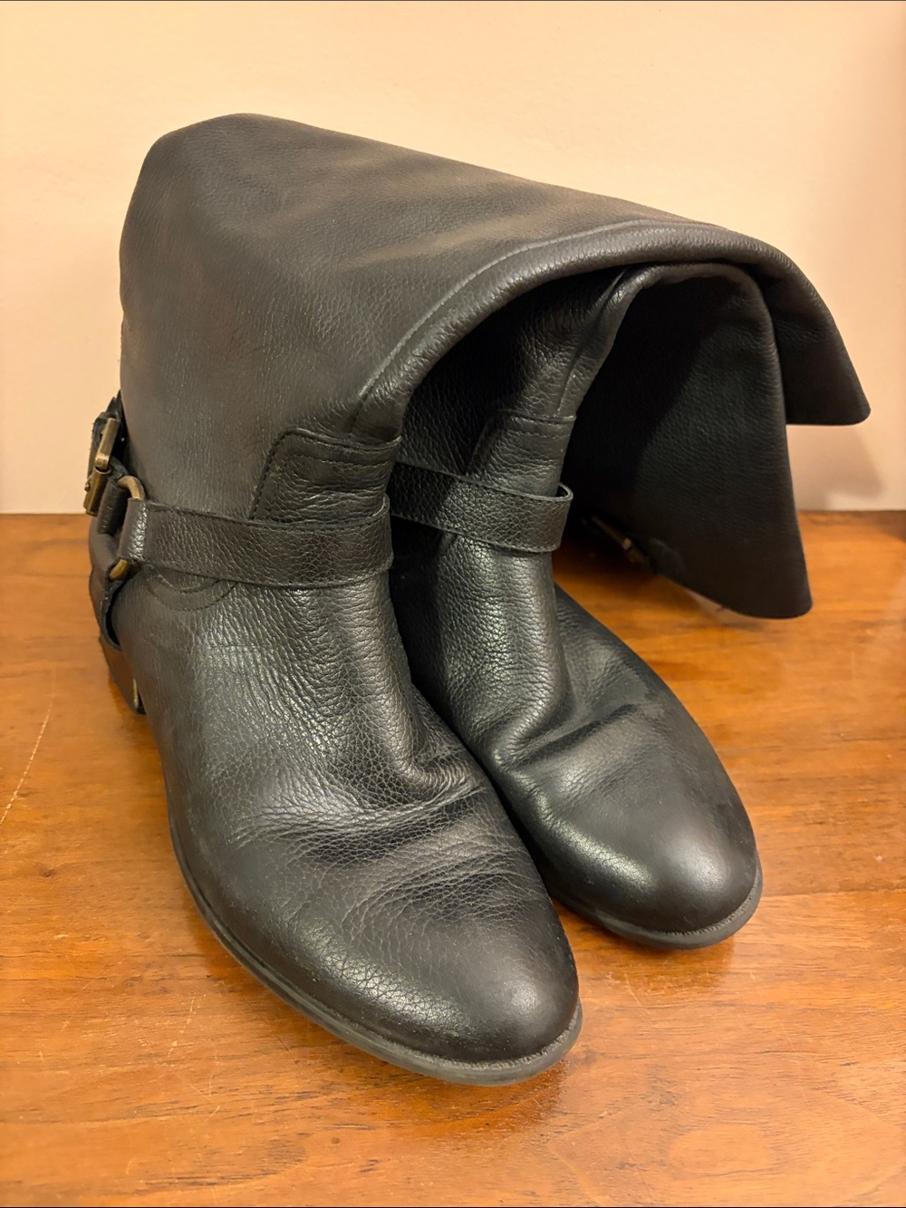 Ralph Lauren Black Leather Mid-Calf Heeled Boots